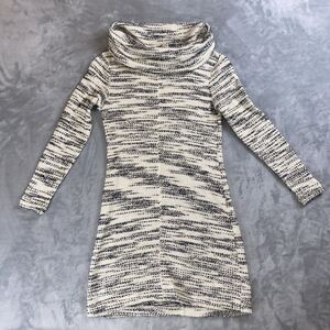 LOFT Womens SP Black White Stripe Knit Cowlneck Long Sleeve Short Sweater Dress